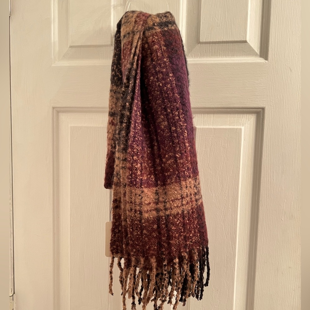 Purple red burgundy brown beige black fringe super soft cozy blanket scarf